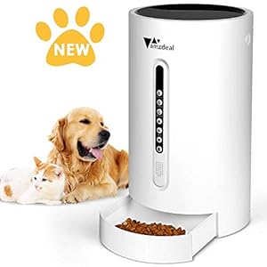 Amzdeal Comedero Automático para Perros Gatos – Dispensador de Comida 4,6 L con Temporizador Programable, Grabación de 16 Segundos y Sensor de Infrarrojos, Pantalla LCD, 4 Comidas al Día para Mascotas