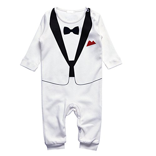 Lexikind Tuxedo Onesie For Boys: Baby Romper Dinner Jacket/Suit With Bow Tie (70, white)