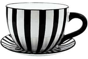 Dekohelden24 Flower Pot, Plant Cup, Planter, Planter, Flower Pot, Planter with Ceramic Handle, Black and White Stripes, L/W/H 25 x 23 x 14 cm