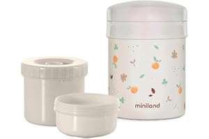 Miniland - Thermetic Termo Bebé para Comidas 700ml con 2 Recipientes Herméticos, Acero Inoxidable, Conserva Temperatura, Apto para Calentar y Libre de BPA (Valencia)