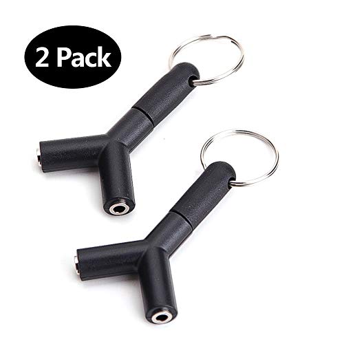 Divisor de audio, Oxsubor 3.5mm Y Shape estéreo Jack Adaptador de conector de auriculares de audio con llavero (Negro 2pcs)