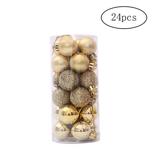 TYY-guang 1box (24pcs) Uso Multi Palle di Natale con la Stringa Pratica di Sfera di plastica infrangibile Ornamenti Albero di Natale Palle d'oro