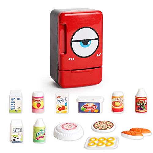 Preisvergleich Produktbild JEJA Pretend Play Kinderküche Spielset - Elektrischer Kühlschrank Lebensmittelkochset Batteriebetriebene Sounds & Lights Geschenk für Jungen Mädchen