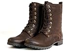  para Mujer Funda de Piel Negro/marrón Estilo Militar Motorista de Tobillo Botas de Combate con Cordones y Cremallera, Color Marrón, Talla 42