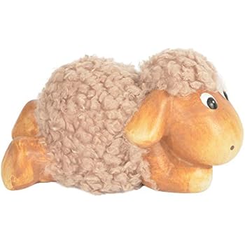 TEMPELWELT Dekofigur Schäfchen - 13cm Ton Figur Mit Kunstfell Für Frühling & Ostern