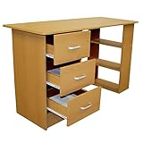 Redstone Beech Computer Desk - 3 Drawers + 3 Shelves - Home Office Table Workstation (Kitchen &amp; Home)