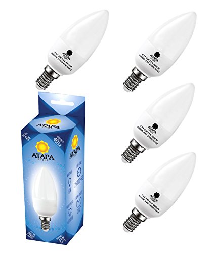 Preisvergleich Produktbild ATAPA 4 x Kerze LED Leuchtmittel 6 Watt 480 Lumen 270 ° Abstrahlwinkel E14 Edisongewinde Warmweiß 3000 Kelvin natürliches Warmweiß Farbe sehr hell Leuchten Energiesparend Leuchtmittel C37 Für Dusche Badezimmer Küche Wohnzimmer Veranda Home Garten Bibliothek Zubehör