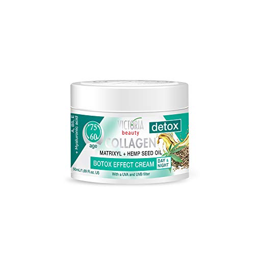 Victoria Beauty Day and Night Anti-Aging Moisturiser with Collagen, Hyaluronic Acid, Matrixyl® 3000, Hemp Seed Oil, and a UVA/UVB Filter for Ages 60-75, 50 ml