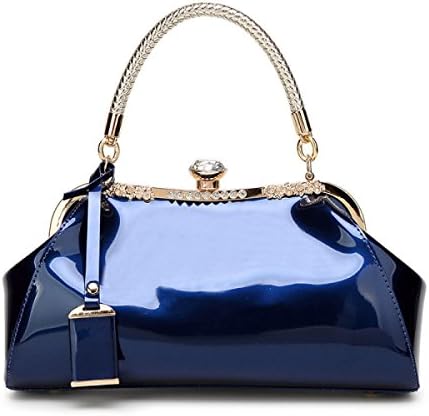 Fashionable Patent Leather Mobile Handbag Single Shouldered Diagonal Bridal Package Dinner Ladies Package Wedding Package,Blue