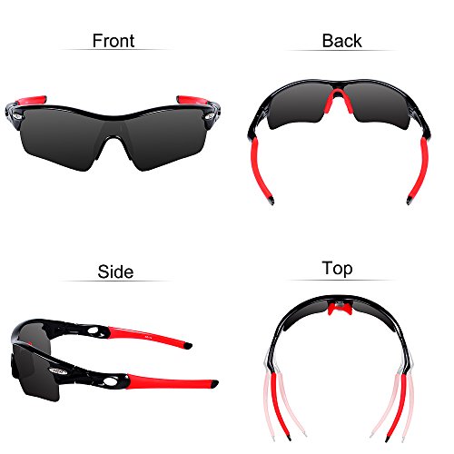 Ewin E12 Polarisierte Sport Sonnenbrille mit 4 austauschbaren für Herren Damen Golf Radfahren Fahren Angeln Laufen Brillen, TR90 unzerbrechlich Rahmen, Anti-Fog, wasserdicht Objektiv - 4