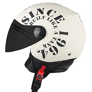 Steelbird SB-02 Tank Full Face ISI Certified Graphic Helmet (Large 600 MM, Matt Off-White Black with Clear Visor and Extra Smoke Visor)