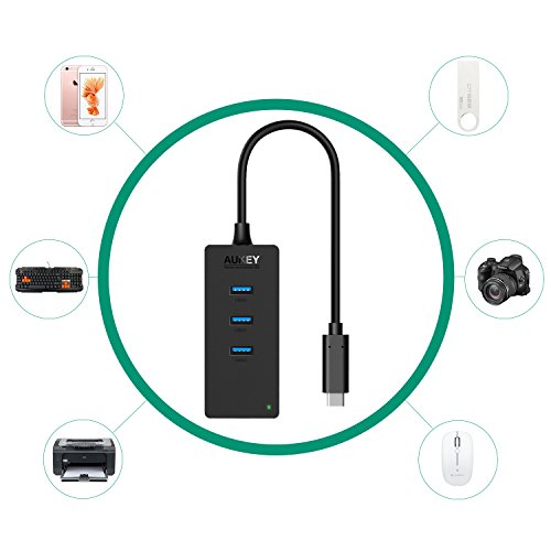 AUKEY USB C Hub Ethernet auf 3 Port USB 3.0 + Ethernet Anschluss USB Type C Hub für New Macbook, Macbook Pro 2016, Google ChromeBook Pixel 2015, usw. - 5