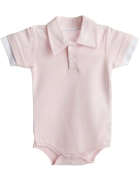 Baby-Polo-Body, rosa/weiß - Kurzarm Body mit Polo-Kragen und weißen Ärmeln in Lagenoptik, 100% Öko-Tex Standard...