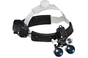 BONEW 5W LED Surgical Medical Headlight Headband 3.5X-420mm Magnification Binocular Loupes with Adjustable Lamp Adjustable Pupil Distance Brightness Head Circumference (Black)