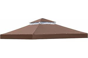 OKYUK Replacement Roof for Gazebo, with Breathable Mesh, UV-Resistant, Stable Waterproof Double Roof Construction, Including Drainage Holes, Ideal for 3x3M Garden Gazebos(3x3M coffee)