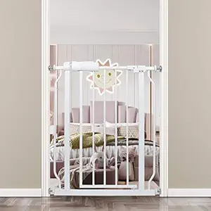 COSEND Narrow Walk Through Baby Gate 24.02-29.13 Inch Wide Auto Close Tension White Metal Child Pet Indoor Safety Gates Pressure Mounted for Stairs& Doorways (24.02