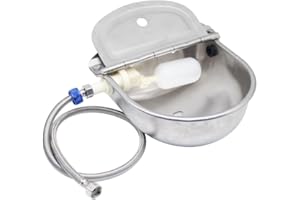 HOUTOKIT Automatic Animal Water Bowl, Stainless Steel Cattle Drinking Waterer Water Trough with Float Valve and Thread Pipe,for Horse Goat Cattle Pig Dog