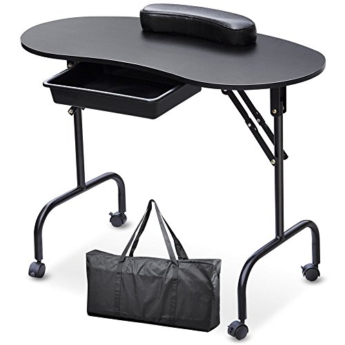 Black Manicure Table Nail Technician Desk, Foldable