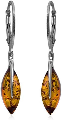 Baltic Honey Amber Sterling Silver Marquise Leverback Earrings