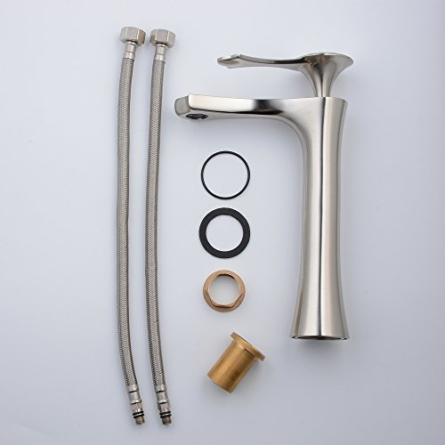 Beelee BL6076NH Wasserhahn Hohe Bad Armatur Waschbecken Waschbeckenarmatur Einhebelmischer Badarmatur Mischbatterie Armaturen für Bad Gebürsteter Nickel - 7