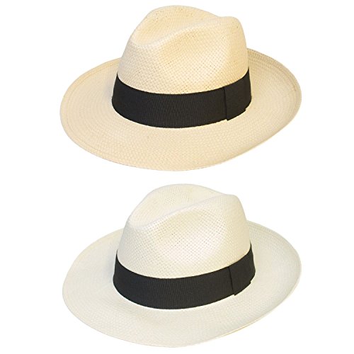 Mens Women Ladies Unisex Summer Plain Woven Panama Hat With Black Band