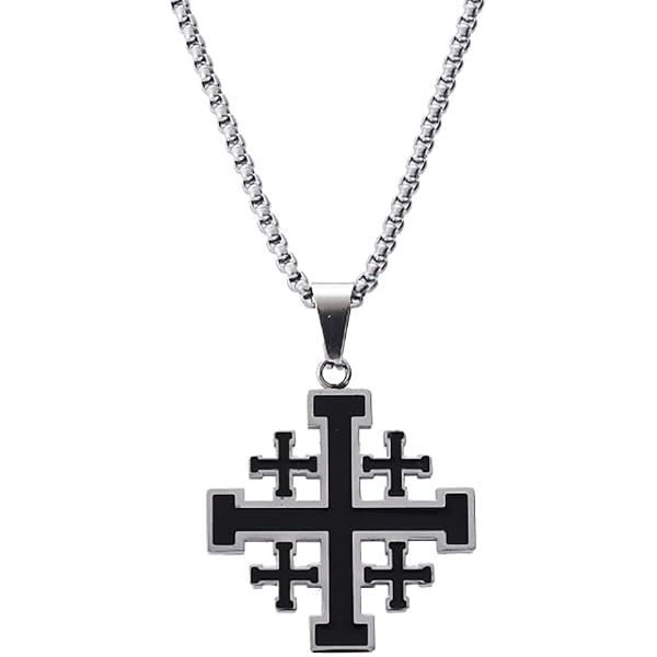 Collana con ciondolo a forma di croce di Gerusalemme e nano-Bibbia del Nuovo Testamento in argento 925 - Italia