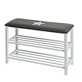 Vintage estrellas Print STORE, IT 670209 Zapato Banco/Zapatero con Asiento cojín - Vintage Print, Metal y Piel sintética, Gris, 78 x 48 x 30 cm
