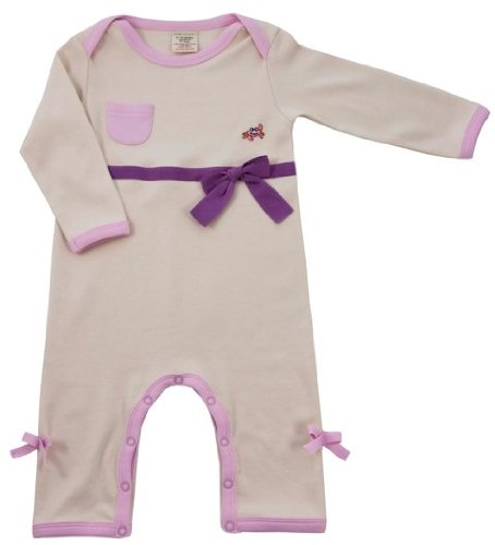 Green Nippers Bonnie Bow Organic Baby Girl's Baby Grow Vanilla & Rose with Heather Bow 0-3 Months