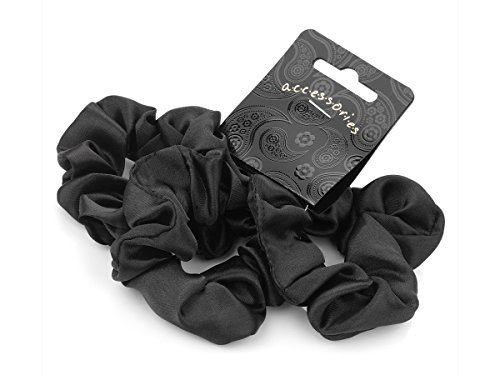 Set of 3 Black Satin Feel Hair Scrunchies Bobbles Elastic Hair Bands