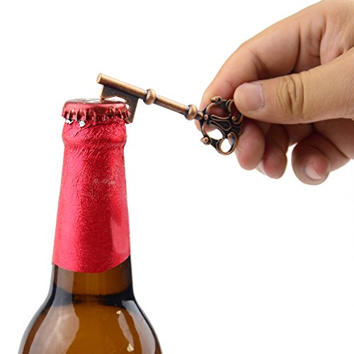 makhry 50 Hochzeit braun Kraftpapier Geschenkanhänger Rechteck Tags mit 50 Vintage Skelett Flaschenöffner 30 Füße natur Jute Bindfäden, Ex-Large - 6