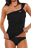 Aidonger Damen Bademode Eine Schulter bauchweg Tankini, S-XL