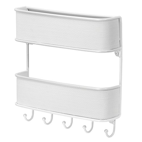 Interdesign 95971EU Twillo Wandmontierte 2 stufige Postablage, Küche, Flur, Eingangsbereich, 5 Haken, weiß