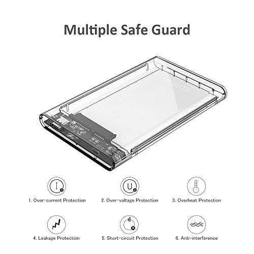 ELUTENG Externe Festplatte USB C 2.5 Zoll HDD Gehäuse Werkzeugloses 2TB USB C Gehäuse für 7 & 9.5mm SATA HDD / SSD USB 3.0 Typ-C Externes Festplattengehäuse Transparent - 5