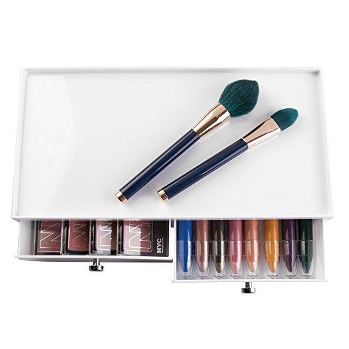 mDesign Kosmetik-Organizer Ablage für Waschtisch Schrank zum Aufbewahren von Makeup, Kosmetika – 2 breite Schubladen, Weiß - 2