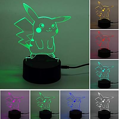 Bujingyun 3D Illusion LED Veilleuse, 7 Couleurs Changement Progressif Toucher Switch USB Lampe de Table pour Des Cadeaux De Vacances ou Décorations pour La Maison（Animal 3D）