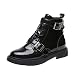 Produktbild Damen Stiefel, Mumuj Elegant Schwarz Lackleder Warme Winterstiefel Schuhe Arbeiter Kampf Biker Schuhe Cross-Tied Schnalle Anti-Rutsch Martin Stiefeletten