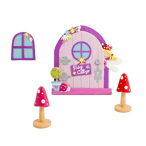Magische Fee Tür & Fenster Deko Set – Garten Deko für Kinder – Rosa Wichteltür – Lucy Locket