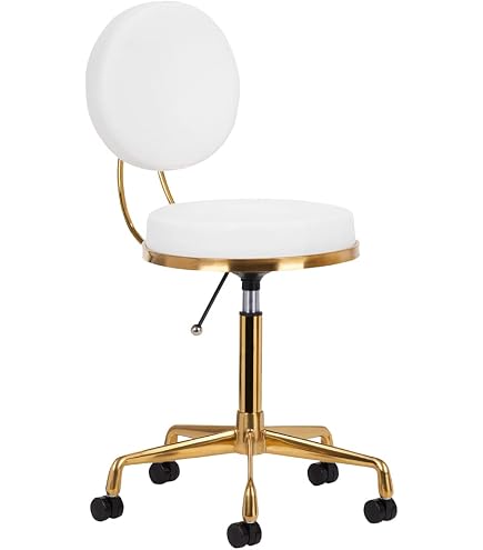 Sgabello Cosmetico Regolabile Con Ruote - Bianco E Oro, Schienale E Seduta Trapuntata - Foto 7