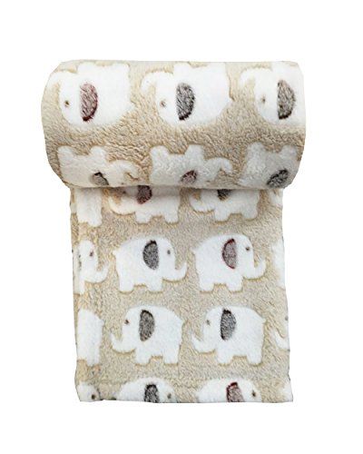 Baby Fleece 75x100cm Pram/Moses Blanket - Cream Elephant print