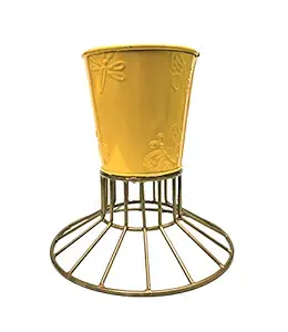 Go Hooked Metal Planter with Metal Stand for Living Room Bedroom Display Window Porch (Golden & Yellow, Pack of 1)(Flowers Not Included)