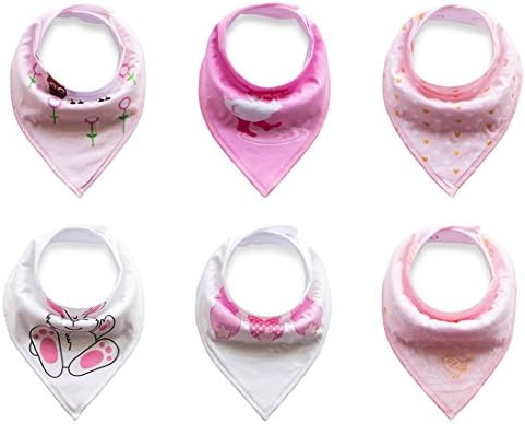 Txian 6PCS Bandana Baby Girls Bibs 100% Cotton Dribble Bibs Cute Pattern Waterproof Saliva Towel For Babies And Toddlers