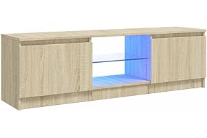 vidaXL Meuble TV avec Lumières LED, Armoire de Télévision, Meuble Télé de Salon, Armoire Basse Salle de Séjour Intérieur, Moderne, Chêne Sonoma