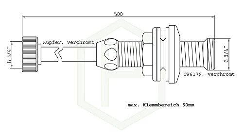 Spülendurchführung Chrom mit 3/4 Zoll Anschluss innen und aussen - 2