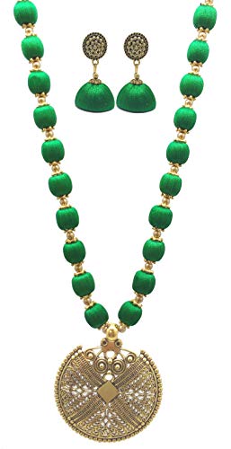 MDS FASHIONSHandmade Silk Thread Beads with Antique Net Chakra Necklace and Earrings Set for Beautiful Women (MDS-1073)