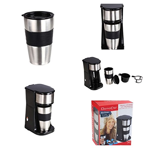 1-Tassen-Kaffeemaschine mit Thermobecher Edelstahl (Büro-Kaffeemaschine, Thermosbecher, 750 Watt, für Kaffeepulver oder Pads, Kaffeeautomat, schwarz)