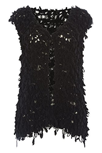 Roman Originals Women's Black Textured Knitted Open Longline Gilet Sizes 10-20 - 12