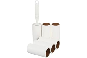 CRAFTLY LINT REMOVER ROLLER PRO - Pack of 5 | Portable Handy Travel Lint Roller & Refills For Clothes, Carpet, Pet Hair, Furniture & Fabrics | Extra Sticky Roller Sheets | Reusable Dewobbler Brush Remover