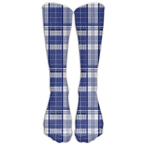 Blue Box Plaid Compression Socks Soccer Socks High Socks Long Socks For Running,Medical,Athletic,Edema,Diabetic,Varicose Veins,Travel,Pregnancy,Shin Splints,Nursing. 50cm