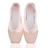para niña y para mujer, zapatillas de ballet rosas satinados de punta, con cinta y almohadillas en los dedos, niña mujer, rosa, UK4.5 (Foot length:9.25 inch)
