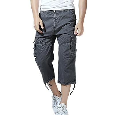 BaronHong Hommes Loose Casual Mode Cargo Long Shorts Cropped Pants (darkgray, 36)